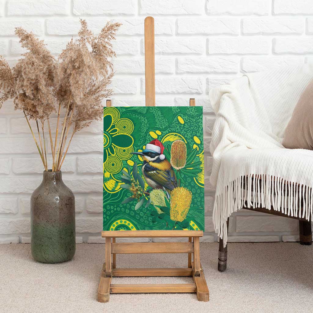 Aussie Honeyeaters Banksia Christmas Canvas Wall Art Aboriginal Dots Painting Green Motif - Aussie Hoodie
