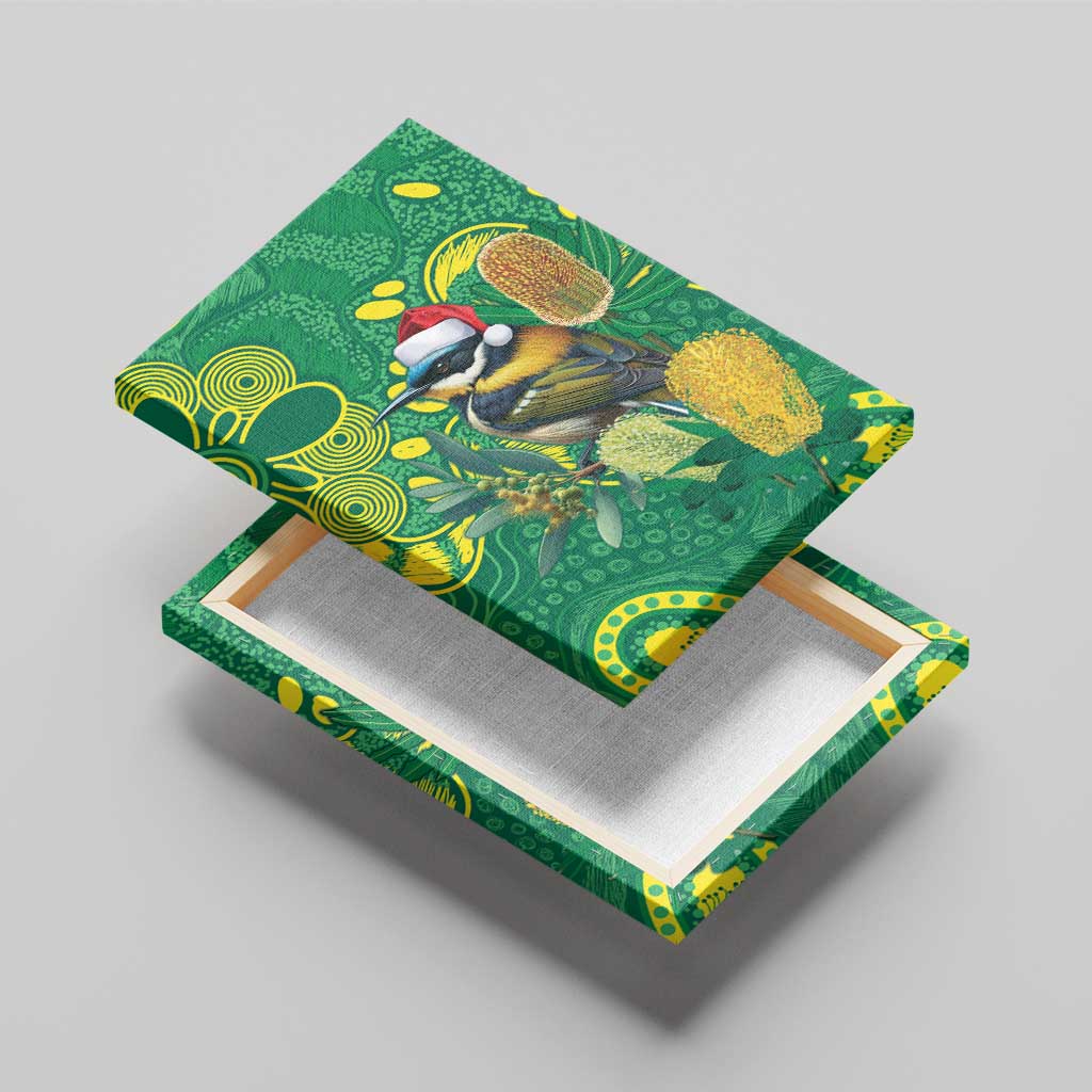 Aussie Honeyeaters Banksia Christmas Canvas Wall Art Aboriginal Dots Painting Green Motif - Aussie Hoodie