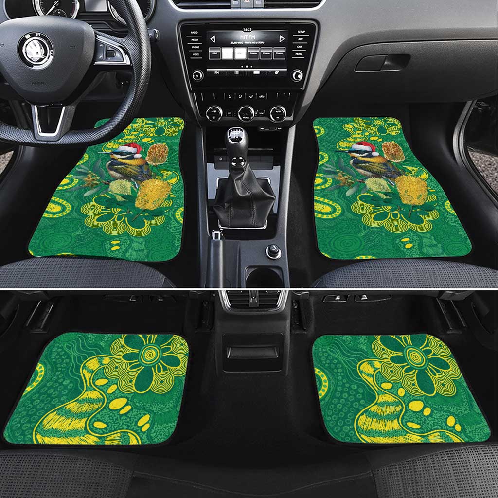 Aussie Honeyeaters Banksia Christmas Car Mats Aboriginal Dots Painting Green Motif - Aussie Hoodie