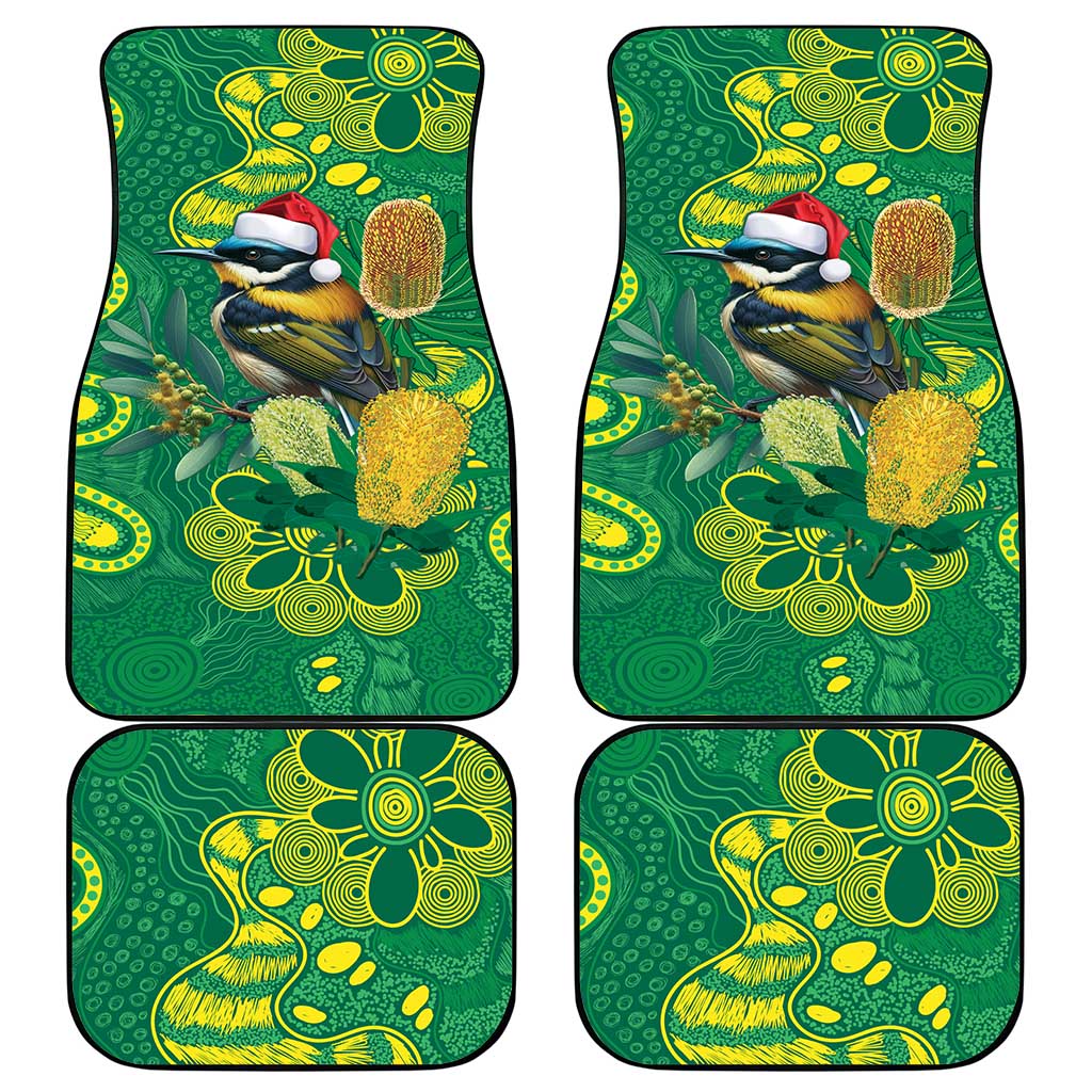 Aussie Honeyeaters Banksia Christmas Car Mats Aboriginal Dots Painting Green Motif - Aussie Hoodie