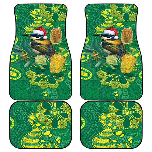 Aussie Honeyeaters Banksia Christmas Car Mats Aboriginal Dots Painting Green Motif - Aussie Hoodie