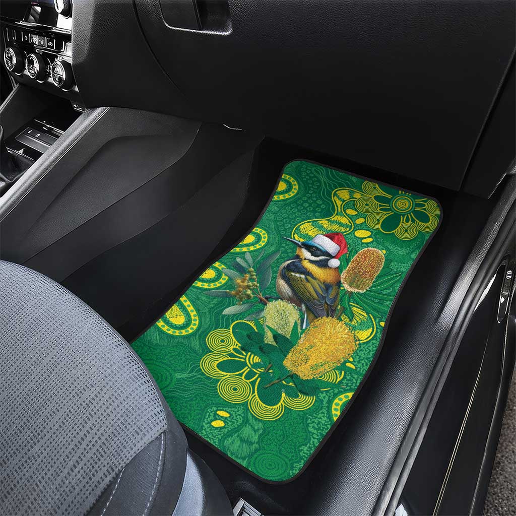 Aussie Honeyeaters Banksia Christmas Car Mats Aboriginal Dots Painting Green Motif - Aussie Hoodie