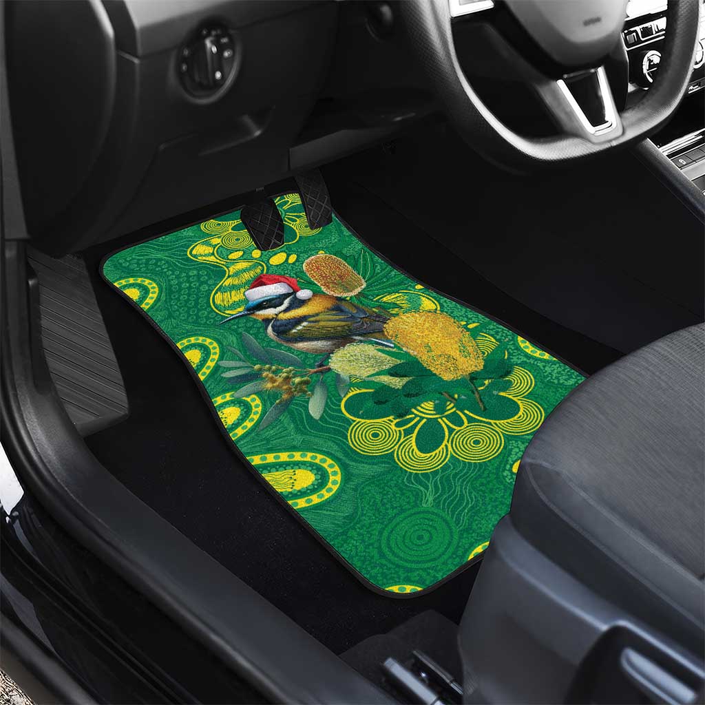 Aussie Honeyeaters Banksia Christmas Car Mats Aboriginal Dots Painting Green Motif - Aussie Hoodie