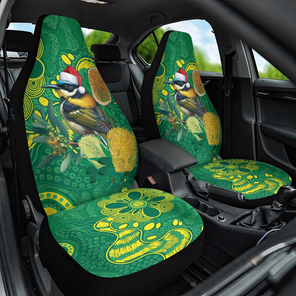 Aussie Honeyeaters Banksia Christmas Car Seat Cover Aboriginal Dots Painting Green Motif - Aussie Hoodie
