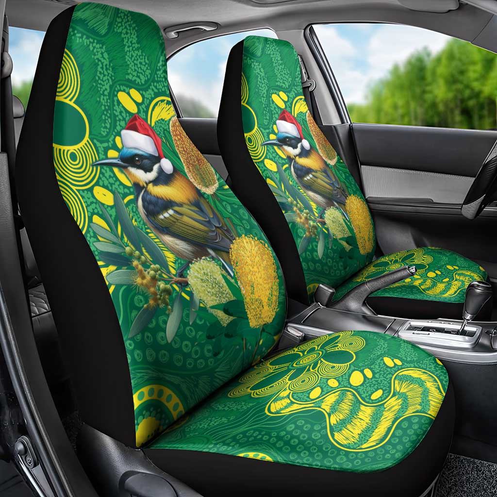 Aussie Honeyeaters Banksia Christmas Car Seat Cover Aboriginal Dots Painting Green Motif - Aussie Hoodie