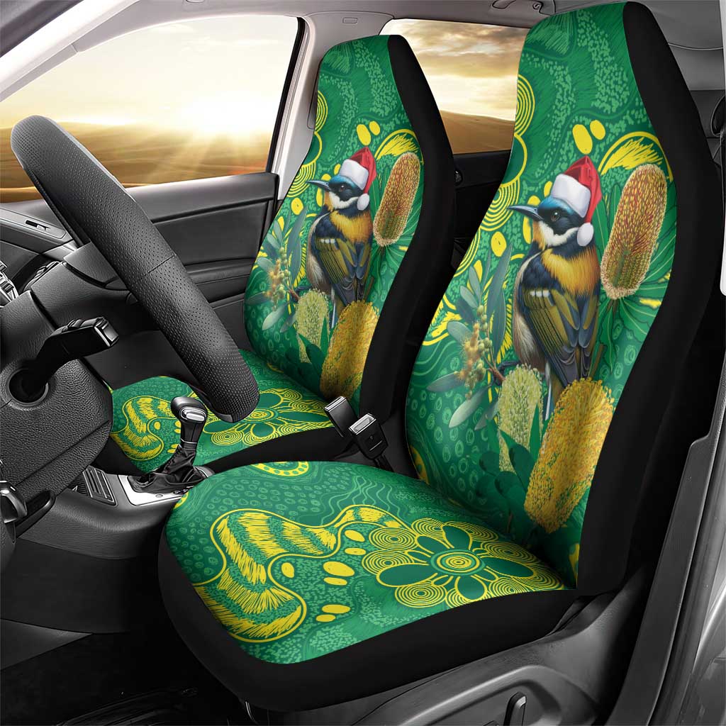 Aussie Honeyeaters Banksia Christmas Car Seat Cover Aboriginal Dots Painting Green Motif - Aussie Hoodie