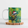 Aussie Honeyeaters Banksia Christmas Ceramic Mug Aboriginal Dots Painting Green Motif - Aussie Hoodie