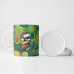Aussie Honeyeaters Banksia Christmas Ceramic Mug Aboriginal Dots Painting Green Motif - Aussie Hoodie