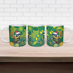 Aussie Honeyeaters Banksia Christmas Ceramic Mug Aboriginal Dots Painting Green Motif - Aussie Hoodie