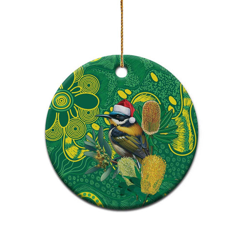Aussie Honeyeaters Banksia Christmas Ceramic Ornament Aboriginal Dots Painting Green Motif - Aussie Hoodie