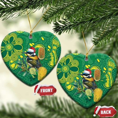 Aussie Honeyeaters Banksia Christmas Ceramic Ornament Aboriginal Dots Painting Green Motif - Aussie Hoodie