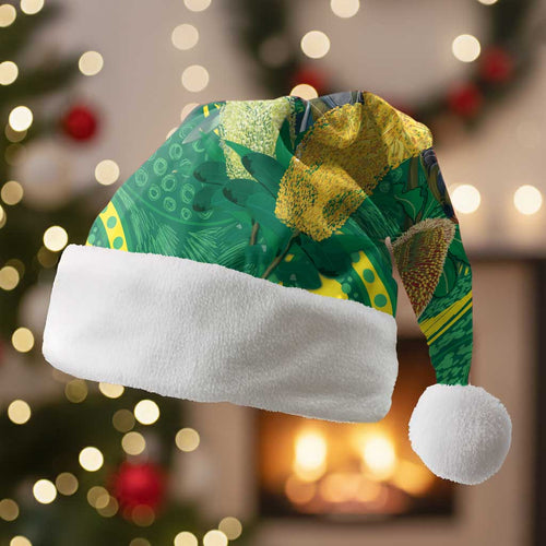 Aussie Honeyeaters Banksia Christmas Santa Hat Aboriginal Dots Painting Green Motif - Aussie Hoodie