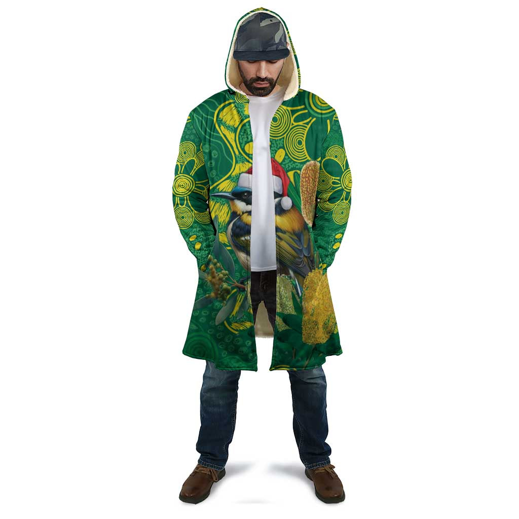 Aussie Honeyeaters Banksia Christmas Cloak Aboriginal Dots Painting Green Motif - Aussie Hoodie