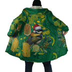 Aussie Honeyeaters Banksia Christmas Cloak Aboriginal Dots Painting Green Motif - Aussie Hoodie