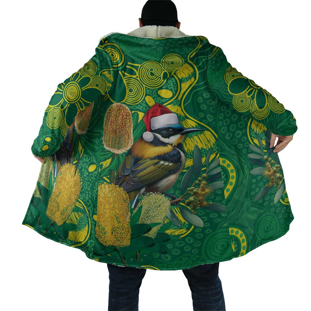 Aussie Honeyeaters Banksia Christmas Cloak Aboriginal Dots Painting Green Motif - Aussie Hoodie