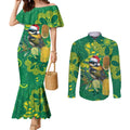 Aussie Honeyeaters Banksia Christmas Couples Matching Mermaid Dress and Long Sleeve Button Shirt Aboriginal Dots Painting Green Motif - Aussie Hoodie