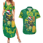 Aussie Honeyeaters Banksia Christmas Couples Matching Summer Maxi Dress and Hawaiian Shirt Aboriginal Dots Painting Green Motif - Aussie Hoodie