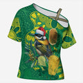 Aussie Honeyeaters Banksia Christmas Cross Shoulder Shirt Aboriginal Dots Painting Green Motif - Aussie Hoodie