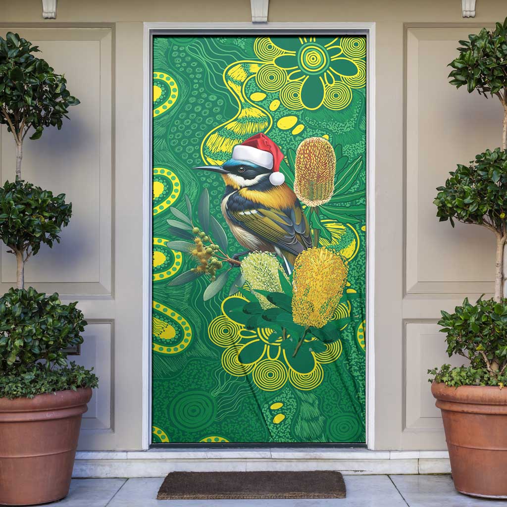 Aussie Honeyeaters Banksia Christmas Door Cover Aboriginal Dots Painting Green Motif - Aussie Hoodie