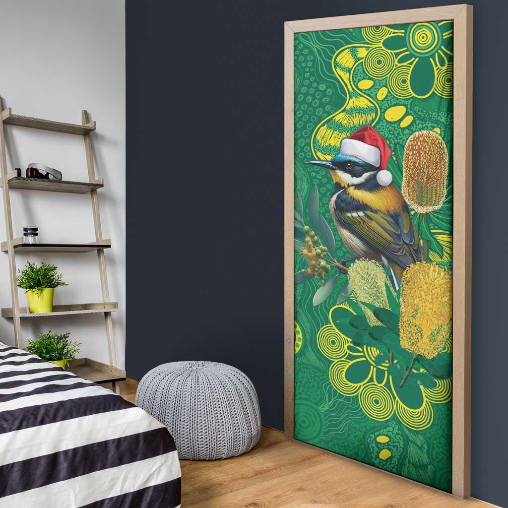 Aussie Honeyeaters Banksia Christmas Door Cover Aboriginal Dots Painting Green Motif - Aussie Hoodie