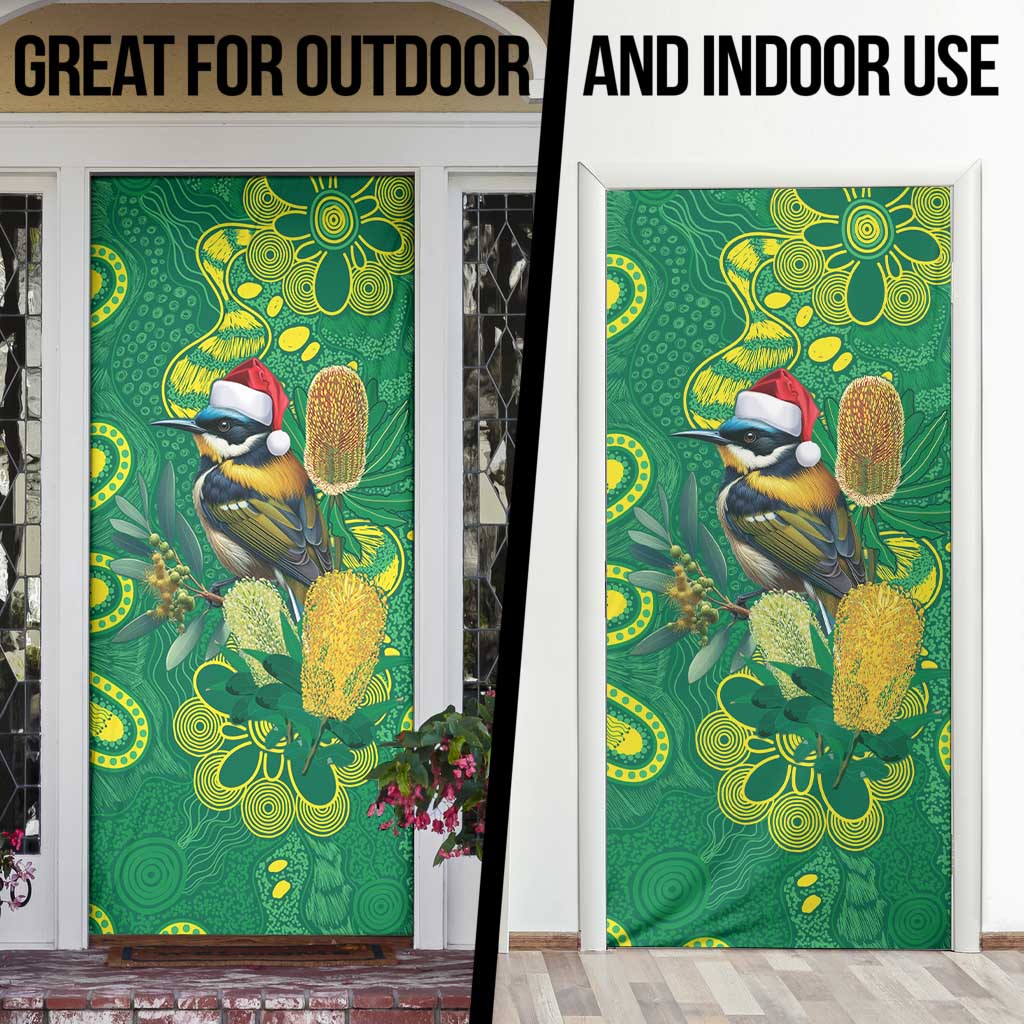 Aussie Honeyeaters Banksia Christmas Door Cover Aboriginal Dots Painting Green Motif - Aussie Hoodie