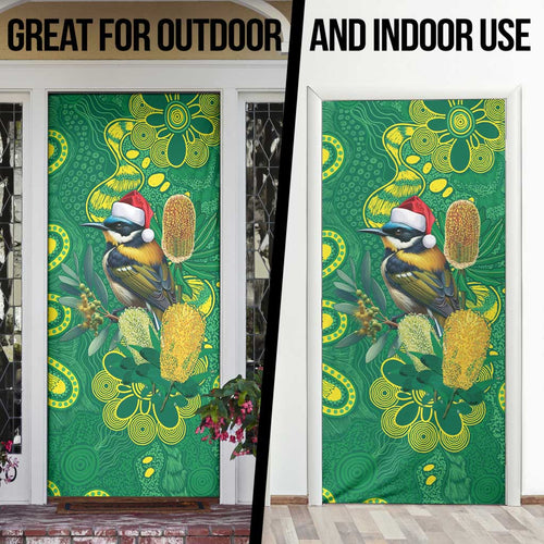 Aussie Honeyeaters Banksia Christmas Door Cover Aboriginal Dots Painting Green Motif - Aussie Hoodie