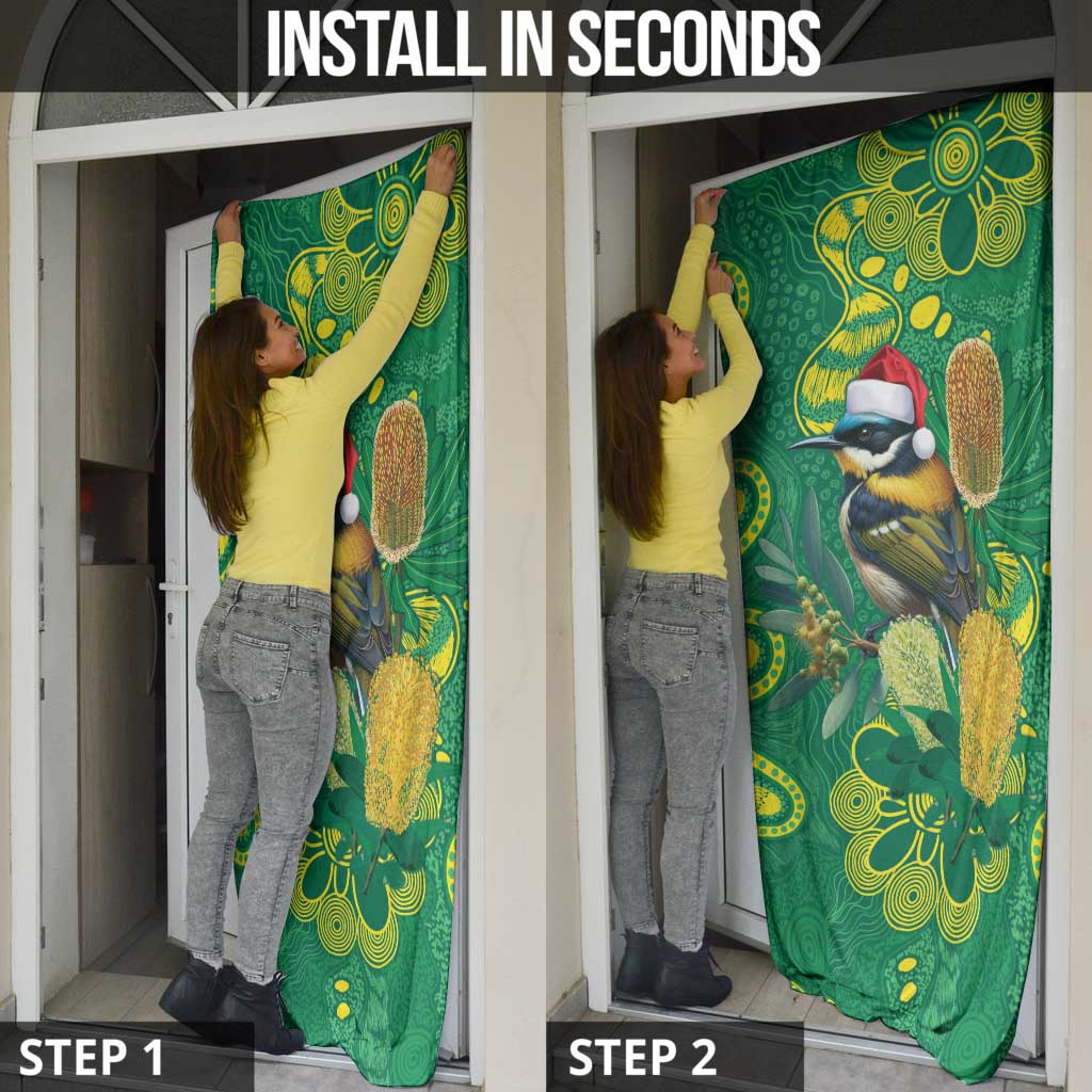 Aussie Honeyeaters Banksia Christmas Door Cover Aboriginal Dots Painting Green Motif - Aussie Hoodie