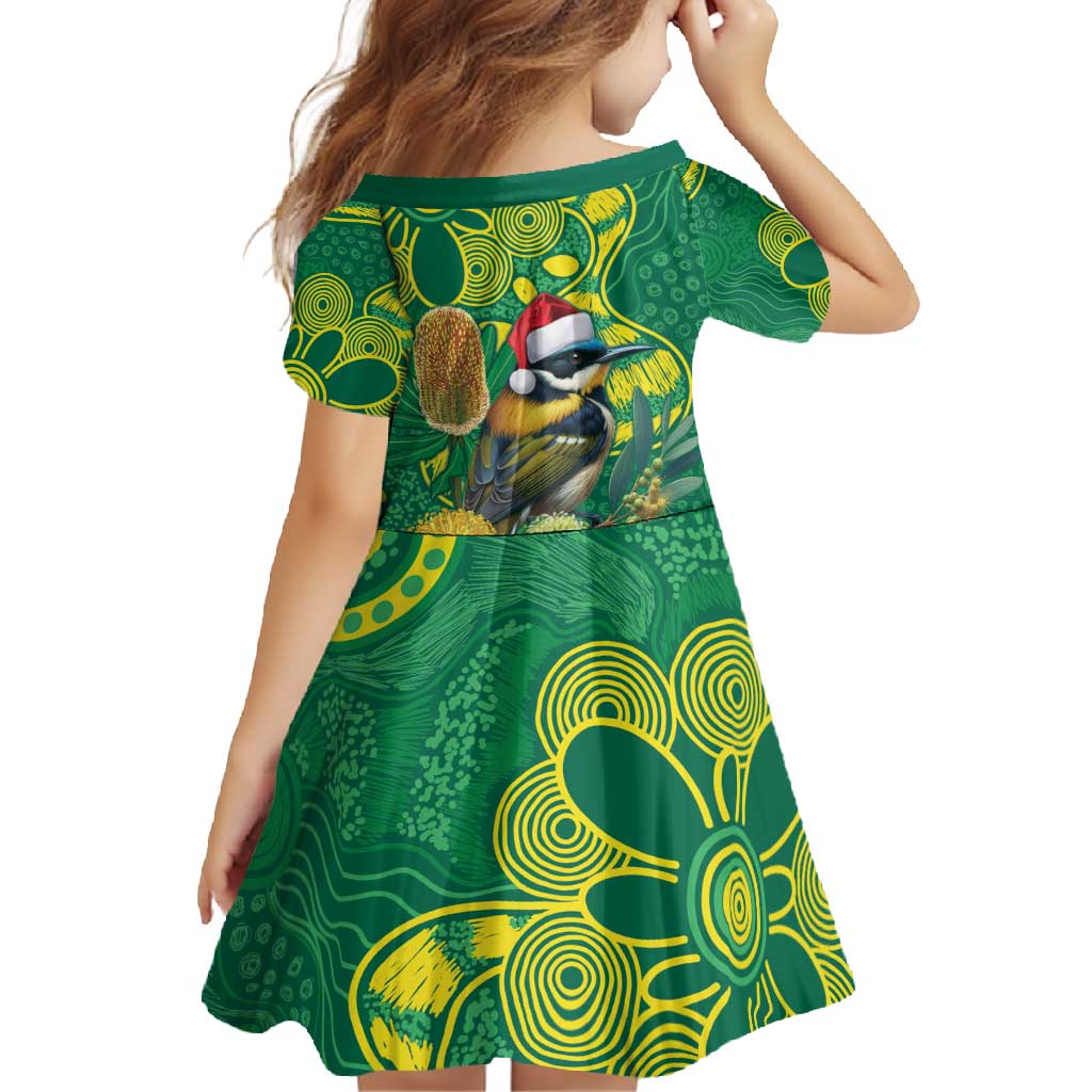 Aussie Honeyeaters Banksia Christmas Family Matching Long Sleeve Bodycon Dress and Hawaiian Shirt Aboriginal Dots Painting Green Motif - Aussie Hoodie