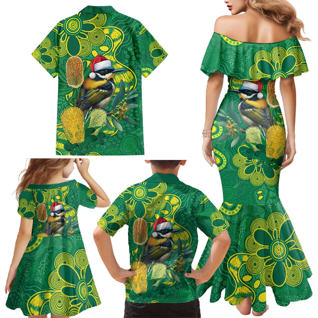Aussie Honeyeaters Banksia Christmas Family Matching Mermaid Dress and Hawaiian Shirt Aboriginal Dots Painting Green Motif - Aussie Hoodie