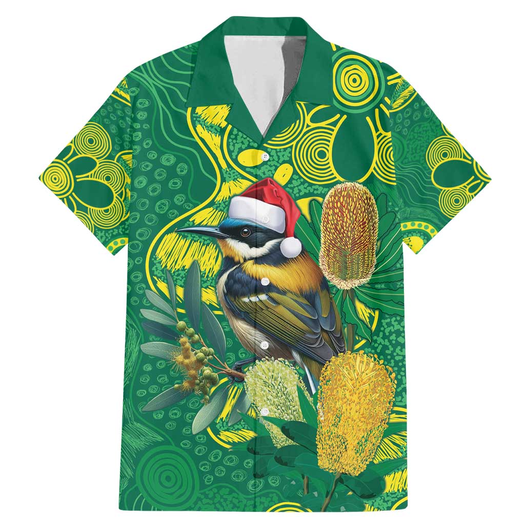 Aussie Honeyeaters Banksia Christmas Family Matching Mermaid Dress and Hawaiian Shirt Aboriginal Dots Painting Green Motif - Aussie Hoodie