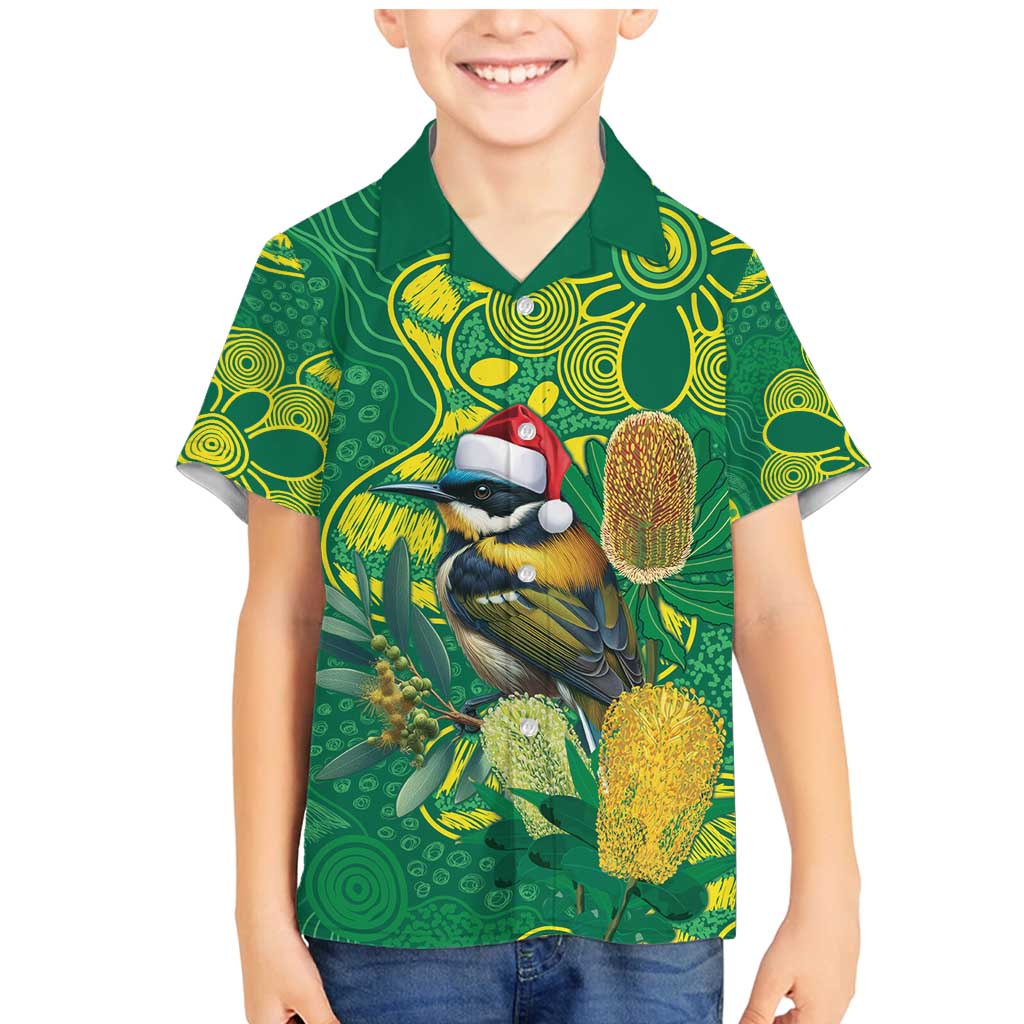 Aussie Honeyeaters Banksia Christmas Family Matching Mermaid Dress and Hawaiian Shirt Aboriginal Dots Painting Green Motif - Aussie Hoodie