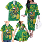 Aussie Honeyeaters Banksia Christmas Family Matching Off The Shoulder Long Sleeve Dress and Hawaiian Shirt Aboriginal Dots Painting Green Motif - Aussie Hoodie