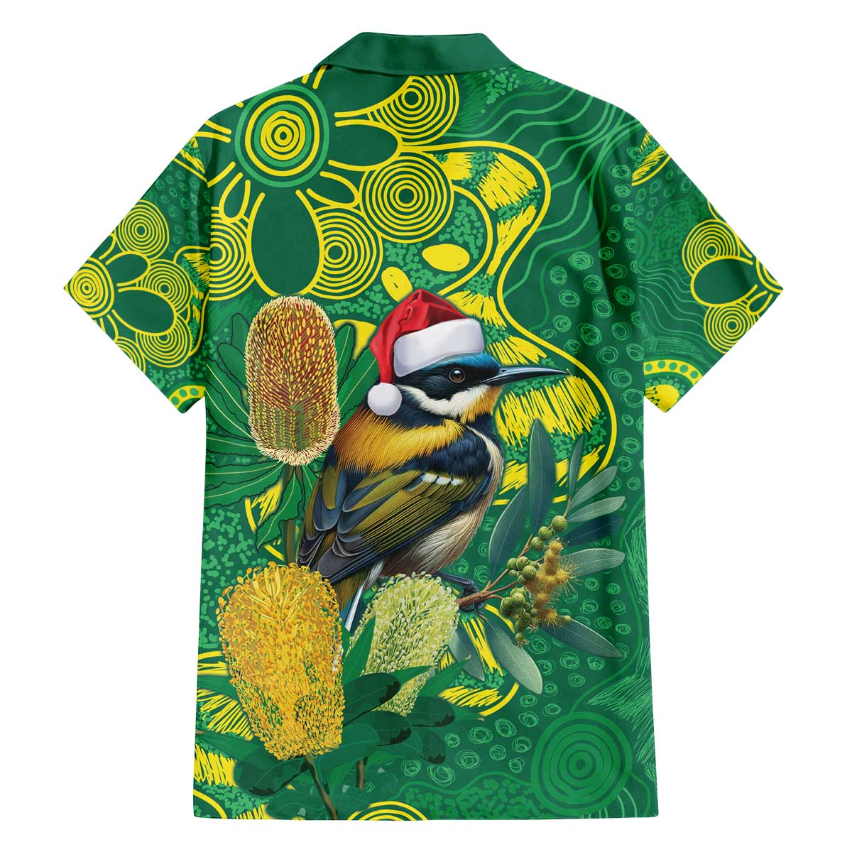 Aussie Honeyeaters Banksia Christmas Family Matching Off The Shoulder Long Sleeve Dress and Hawaiian Shirt Aboriginal Dots Painting Green Motif - Aussie Hoodie