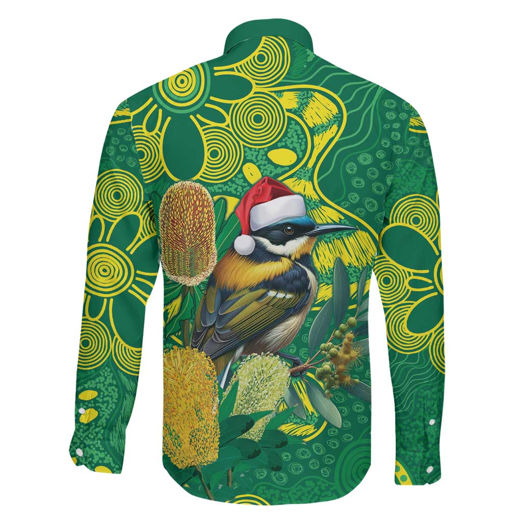 Aussie Honeyeaters Banksia Christmas Family Matching Off The Shoulder Long Sleeve Dress and Hawaiian Shirt Aboriginal Dots Painting Green Motif - Aussie Hoodie