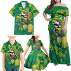 Aussie Honeyeaters Banksia Christmas Family Matching Off Shoulder Maxi Dress and Hawaiian Shirt Aboriginal Dots Painting Green Motif - Aussie Hoodie