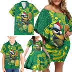Aussie Honeyeaters Banksia Christmas Family Matching Off Shoulder Short Dress and Hawaiian Shirt Aboriginal Dots Painting Green Motif - Aussie Hoodie
