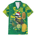 Aussie Honeyeaters Banksia Christmas Family Matching Off Shoulder Short Dress and Hawaiian Shirt Aboriginal Dots Painting Green Motif - Aussie Hoodie