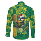 Aussie Honeyeaters Banksia Christmas Family Matching Off Shoulder Short Dress and Hawaiian Shirt Aboriginal Dots Painting Green Motif - Aussie Hoodie