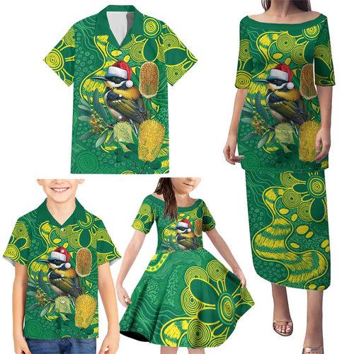 Aussie Honeyeaters Banksia Christmas Family Matching Puletasi and Hawaiian Shirt Aboriginal Dots Painting Green Motif - Aussie Hoodie