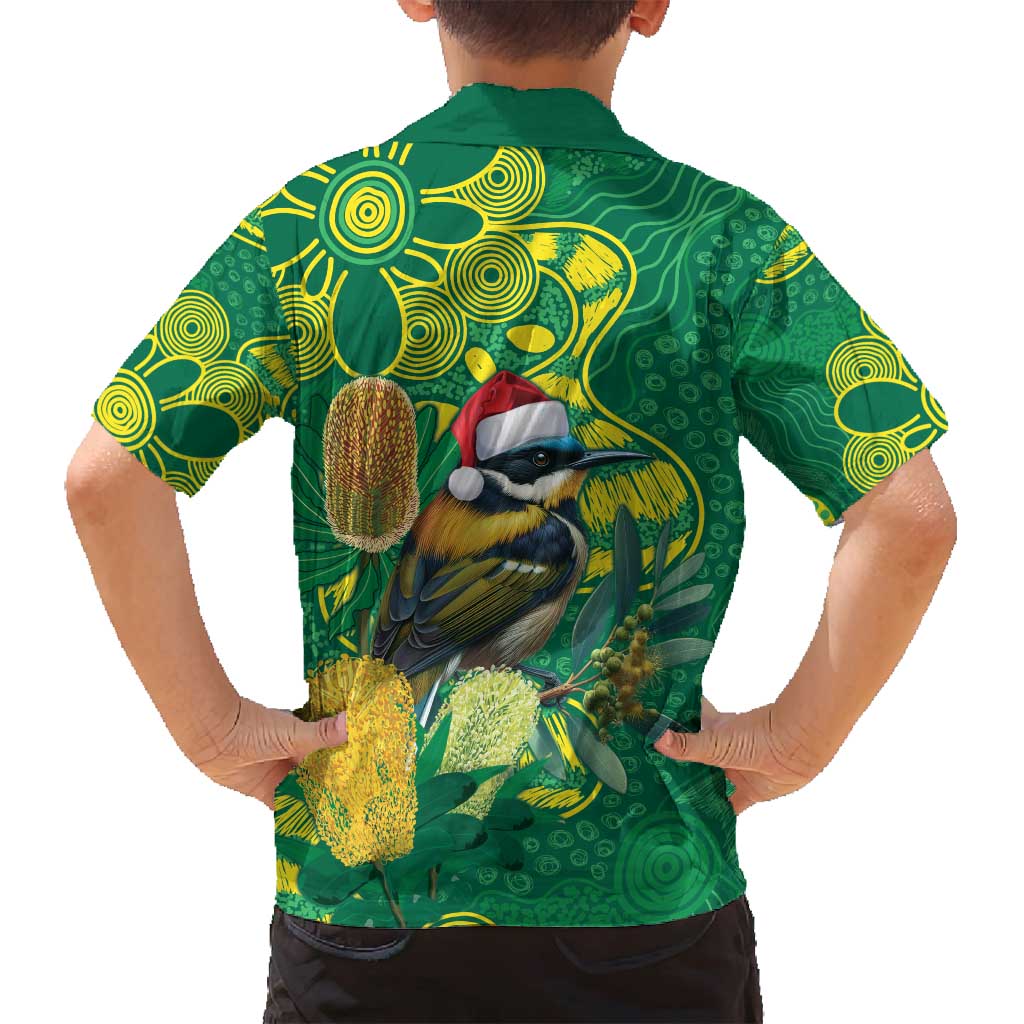 Aussie Honeyeaters Banksia Christmas Family Matching Puletasi and Hawaiian Shirt Aboriginal Dots Painting Green Motif - Aussie Hoodie