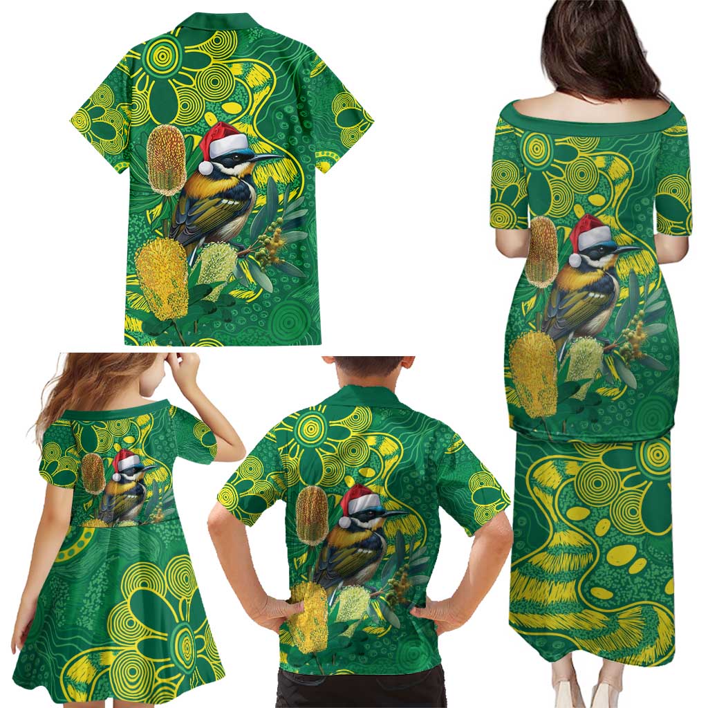 Aussie Honeyeaters Banksia Christmas Family Matching Puletasi and Hawaiian Shirt Aboriginal Dots Painting Green Motif - Aussie Hoodie