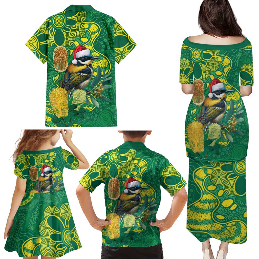 Aussie Honeyeaters Banksia Christmas Family Matching Puletasi and Hawaiian Shirt Aboriginal Dots Painting Green Motif - Aussie Hoodie