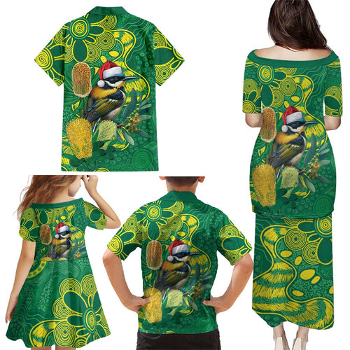 Aussie Honeyeaters Banksia Christmas Family Matching Puletasi and Hawaiian Shirt Aboriginal Dots Painting Green Motif - Aussie Hoodie