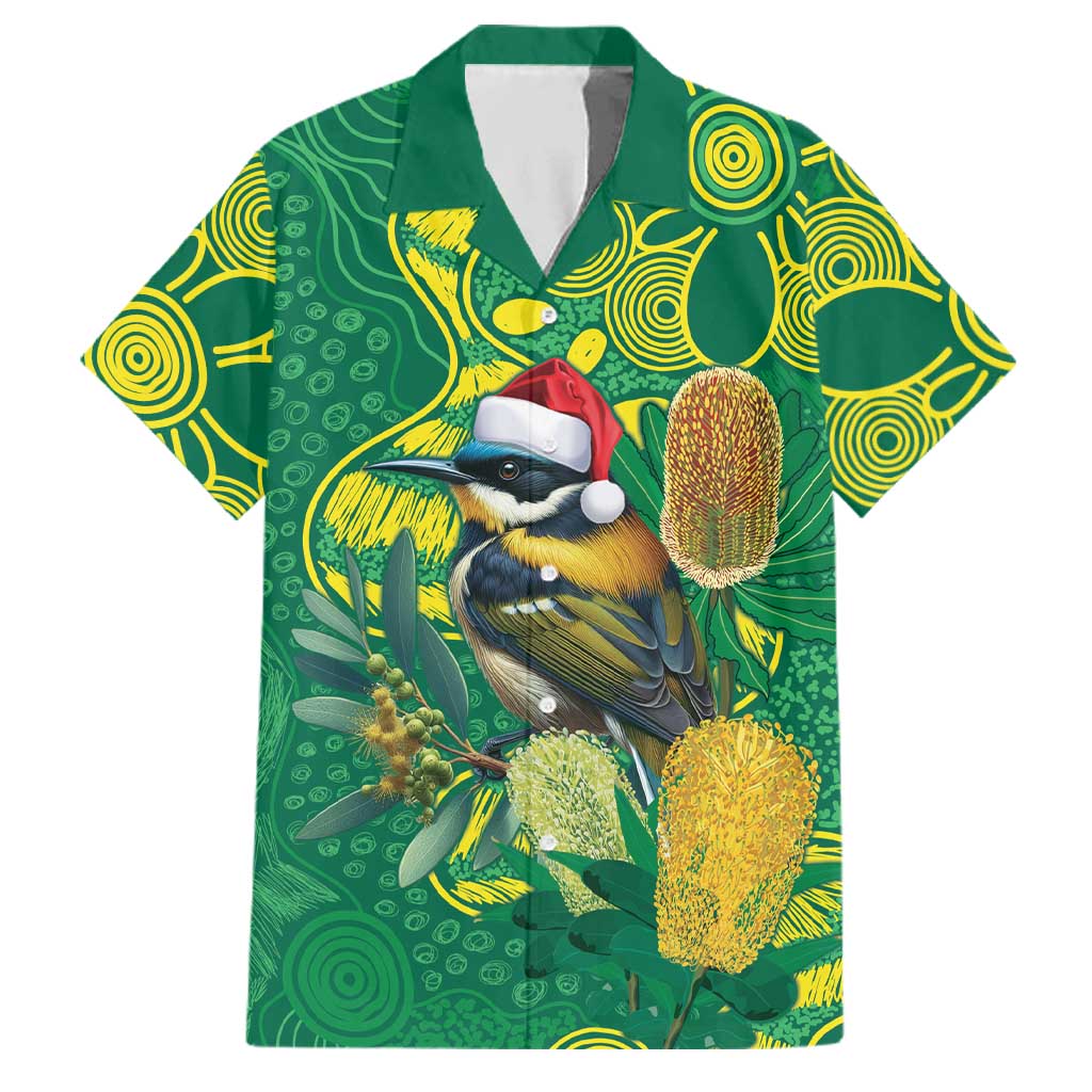 Aussie Honeyeaters Banksia Christmas Family Matching Puletasi and Hawaiian Shirt Aboriginal Dots Painting Green Motif - Aussie Hoodie