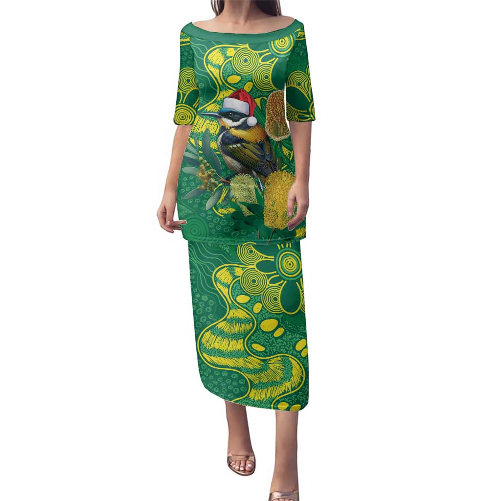 Aussie Honeyeaters Banksia Christmas Family Matching Puletasi and Hawaiian Shirt Aboriginal Dots Painting Green Motif - Aussie Hoodie