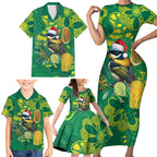 Aussie Honeyeaters Banksia Christmas Family Matching Short Sleeve Bodycon Dress and Hawaiian Shirt Aboriginal Dots Painting Green Motif - Aussie Hoodie