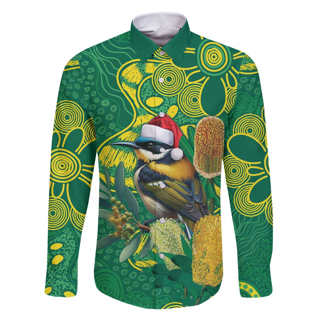 Aussie Honeyeaters Banksia Christmas Family Matching Short Sleeve Bodycon Dress and Hawaiian Shirt Aboriginal Dots Painting Green Motif - Aussie Hoodie