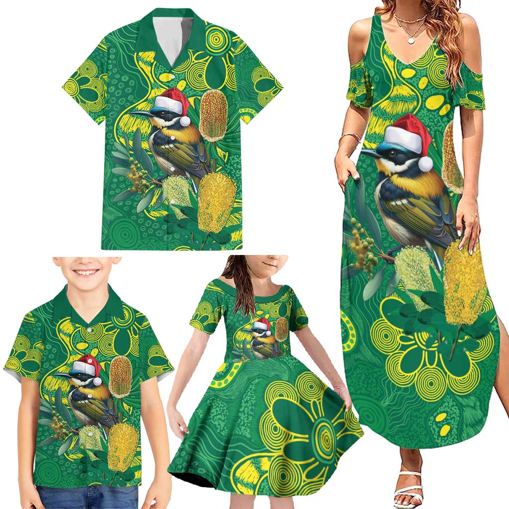 Aussie Honeyeaters Banksia Christmas Family Matching Summer Maxi Dress and Hawaiian Shirt Aboriginal Dots Painting Green Motif - Aussie Hoodie