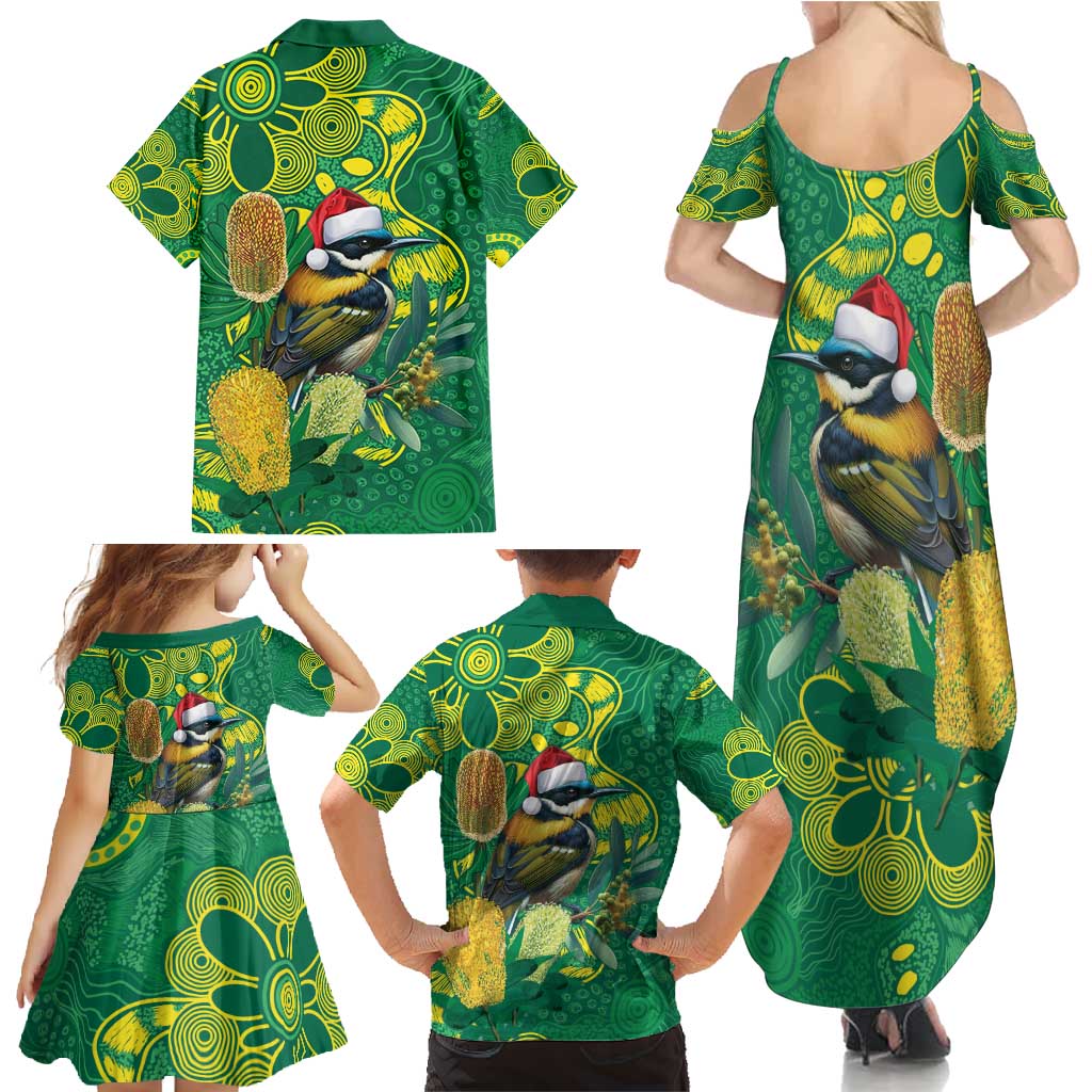 Aussie Honeyeaters Banksia Christmas Family Matching Summer Maxi Dress and Hawaiian Shirt Aboriginal Dots Painting Green Motif - Aussie Hoodie