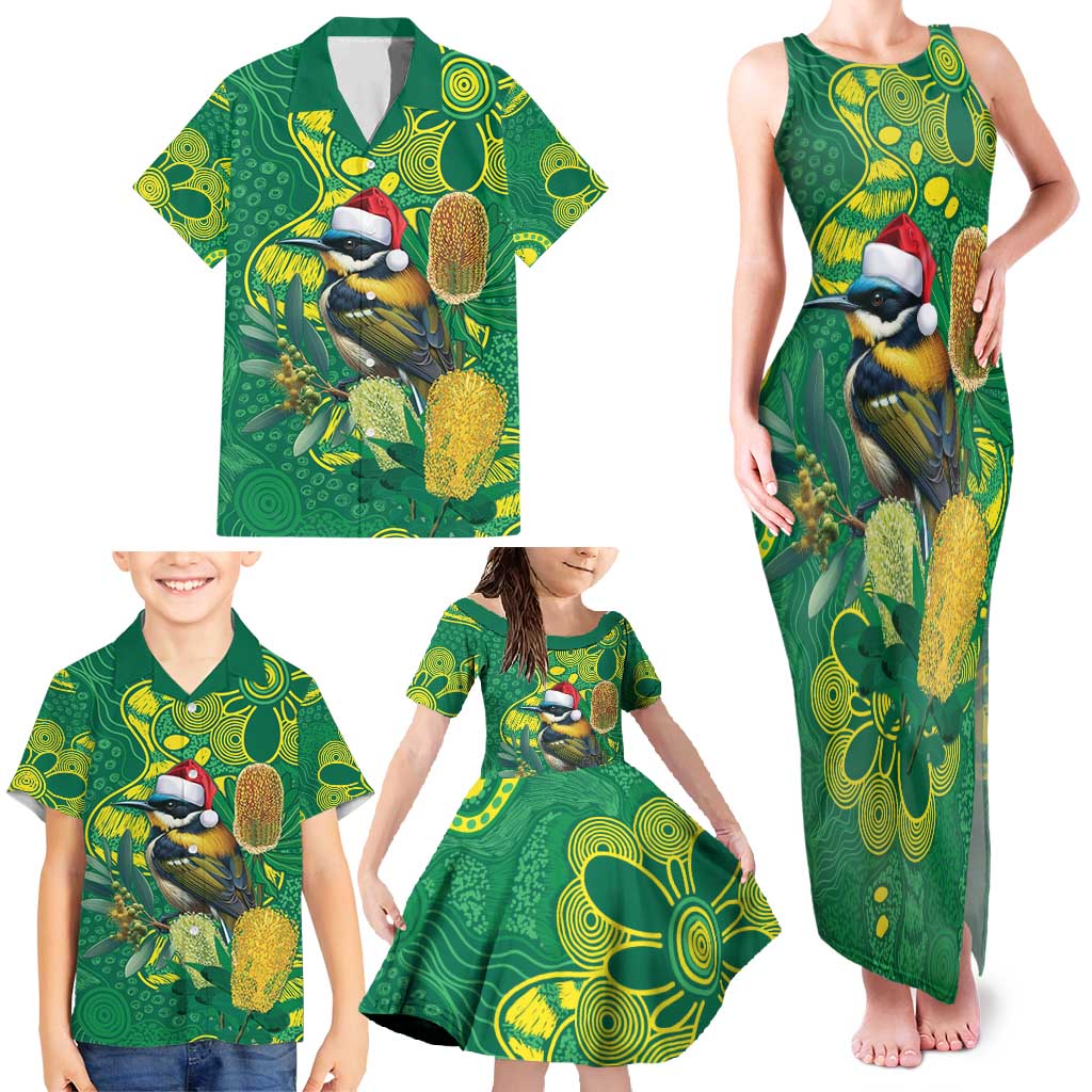 Aussie Honeyeaters Banksia Christmas Family Matching Tank Maxi Dress and Hawaiian Shirt Aboriginal Dots Painting Green Motif - Aussie Hoodie